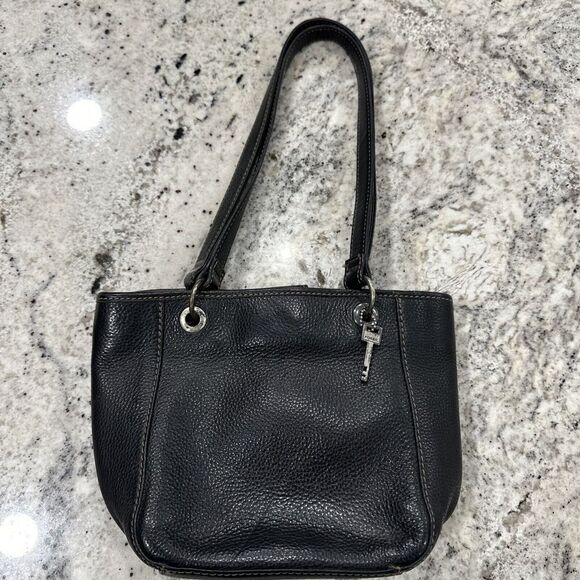 Fossil VTG Black Leather Purse Key Chain‎ - Picture 1 of 7